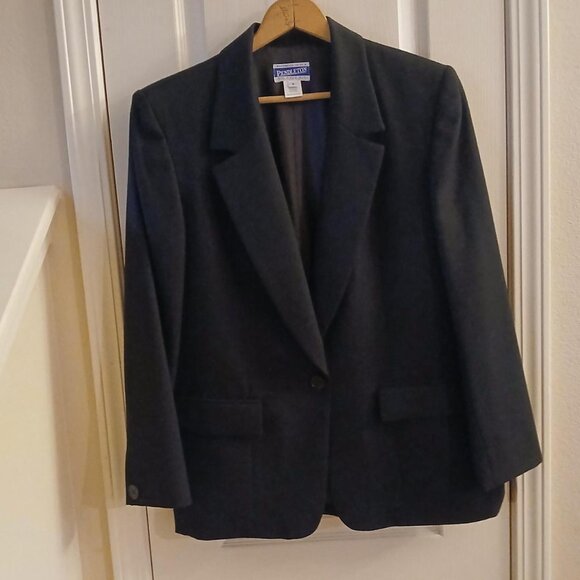 Vintage Pendleton 100% virgin wool black blazer suit jacket shoulder pads 10 - Picture 1 of 8